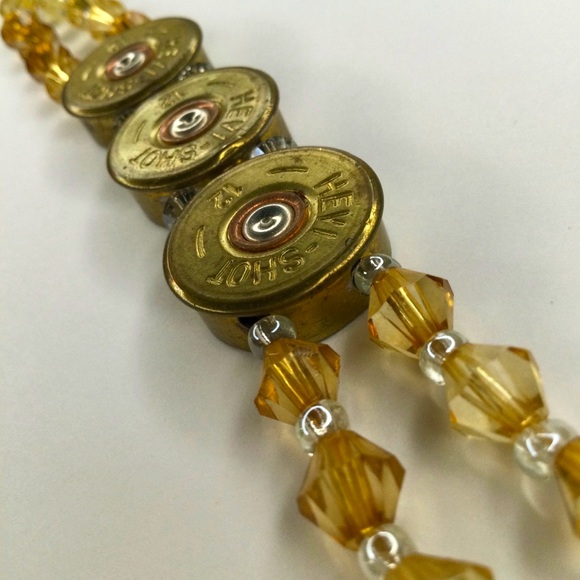 Vtg Handmade Shotgun Shell Bracelet - Crystal & Amber Beads - Western Rustic - Picture 9 of 13